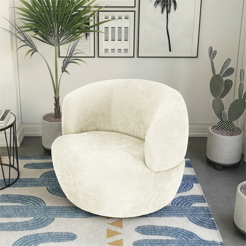 Terre Neutral Sand Fabric Chenille Swivel Barrel Chair for Modern Spaces