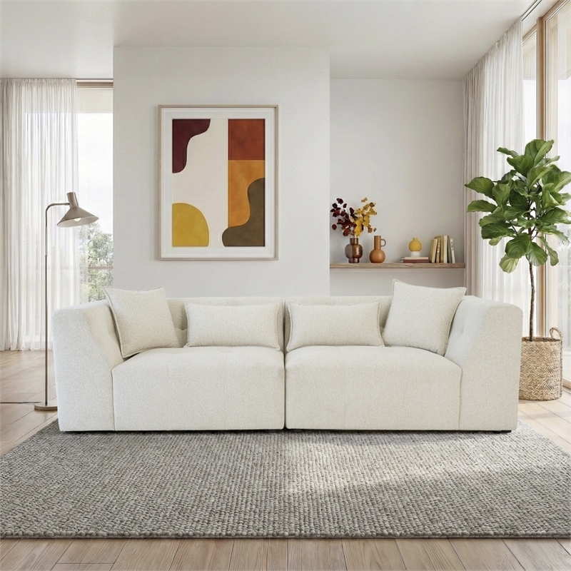 Valdosta Two-Piece Beige Fabric Chenille Sofa with Wide Armrests&Modern Style