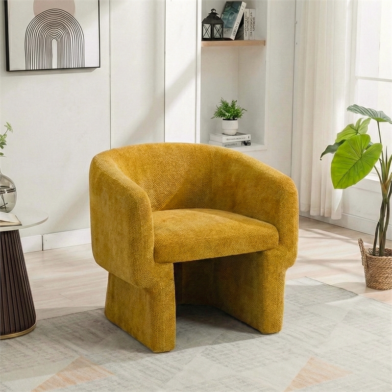 Whittier Contemporary Curved Back Gold Fabric Chenille Lounge Chair