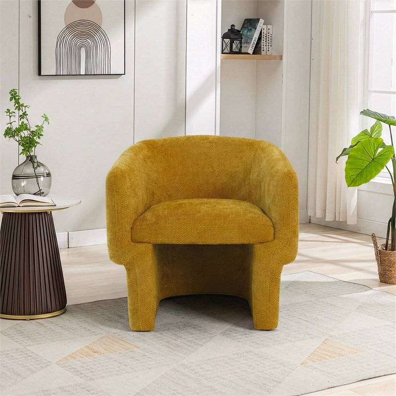 Whittier Contemporary Curved Back Gold Fabric Chenille Lounge Chair