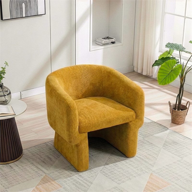 Whittier Contemporary Curved Back Gold Fabric Chenille Lounge Chair