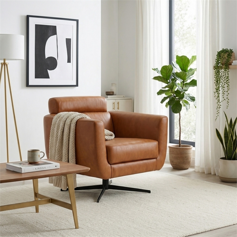 Patara Ergonomic Real Leather Swivel Chair with Adjustable Headrest & Metal Base