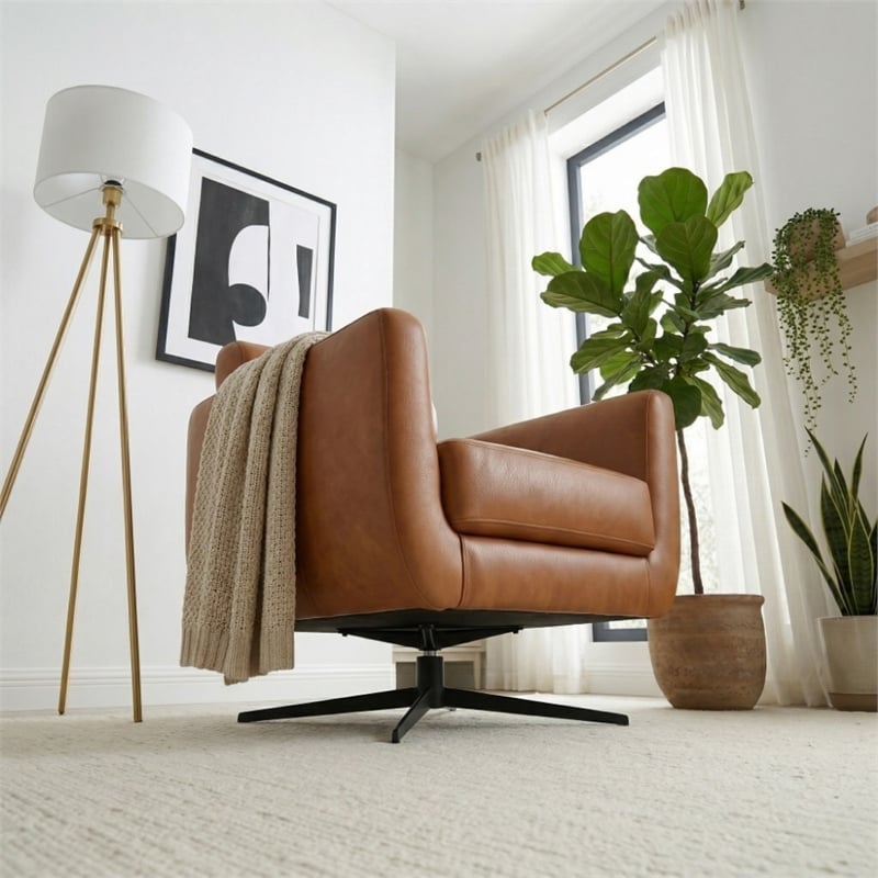 Patara Ergonomic Real Leather Swivel Chair with Adjustable Headrest & Metal Base