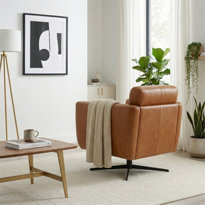 Patara Ergonomic Real Leather Swivel Chair with Adjustable Headrest & Metal Base