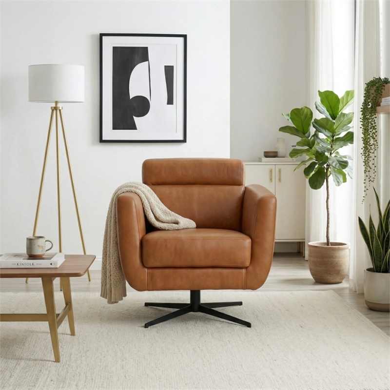Patara Ergonomic Real Leather Swivel Chair with Adjustable Headrest & Metal Base