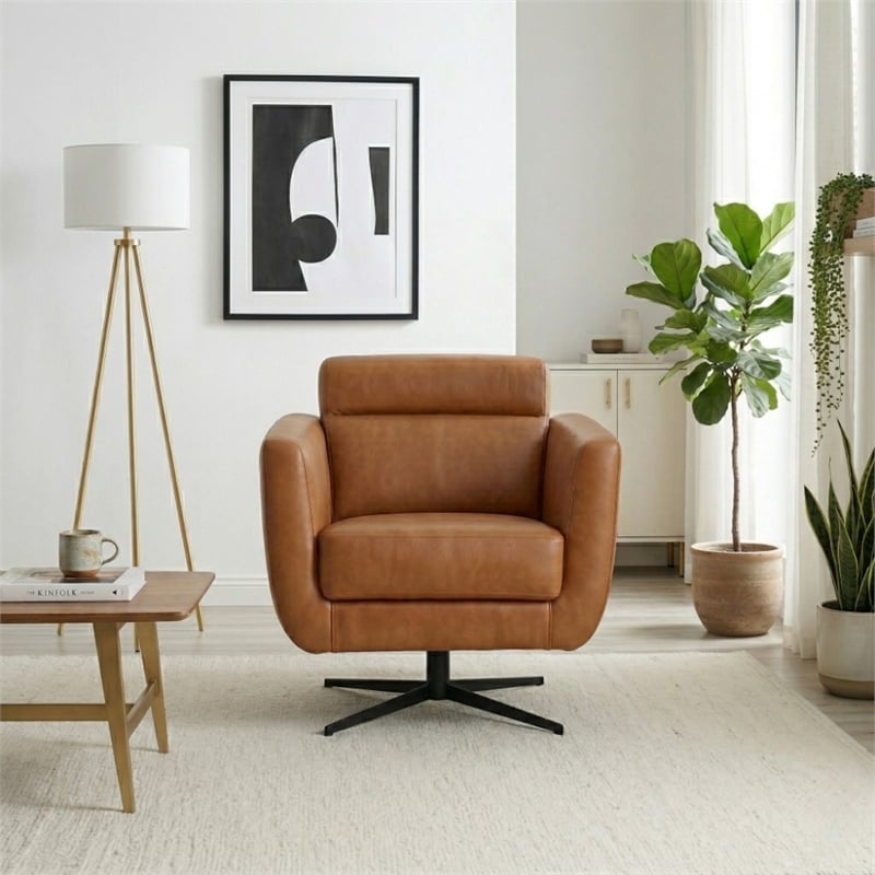 Patara Ergonomic Real Leather Swivel Chair with Adjustable Headrest & Metal Base