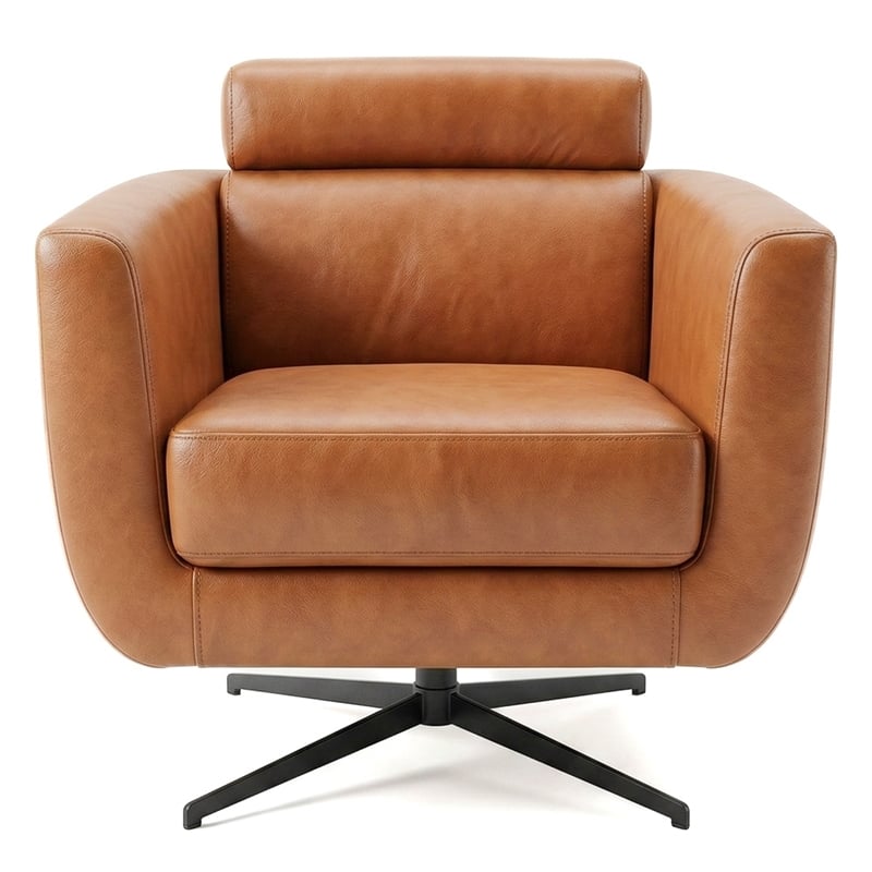 Patara Ergonomic Real Leather Swivel Chair with Adjustable Headrest & Metal Base