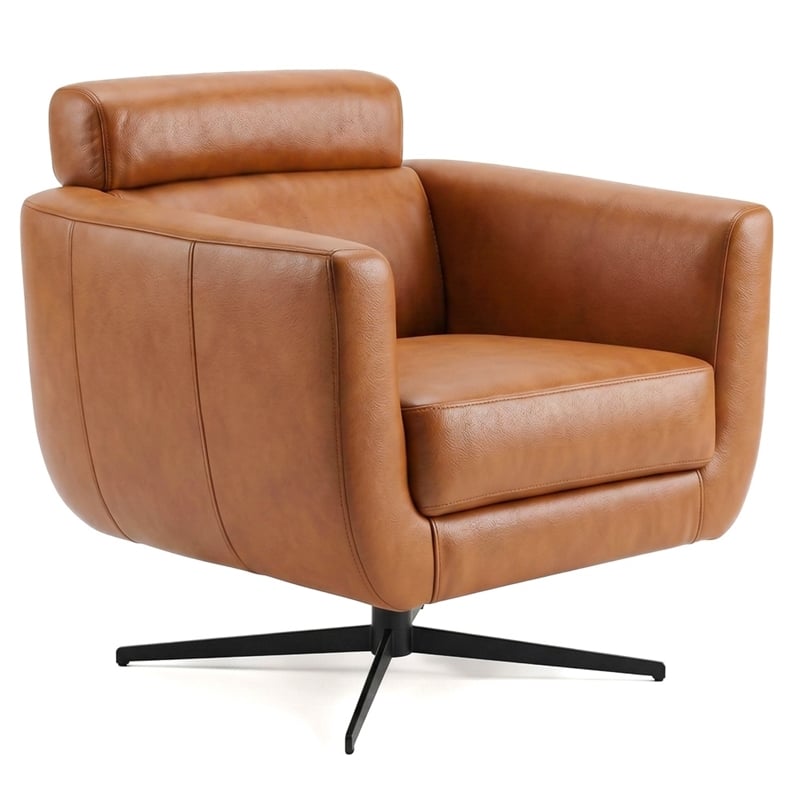 Patara Ergonomic Real Leather Swivel Chair with Adjustable Headrest & Metal Base