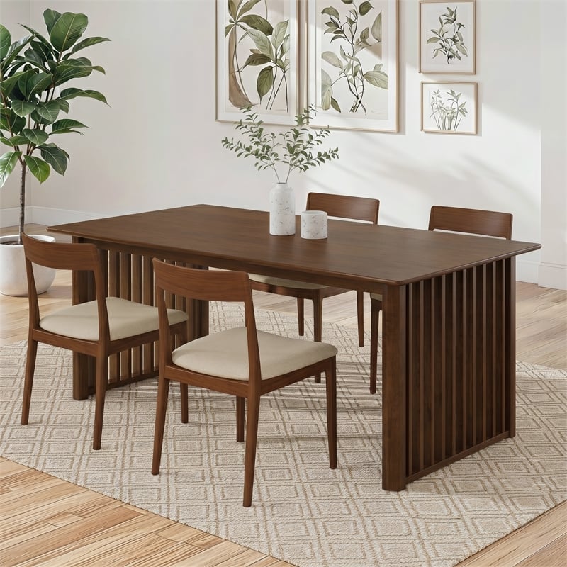 Lancelot Solid Wood Dining Table with Ribbed Slab Legs in Walnut
