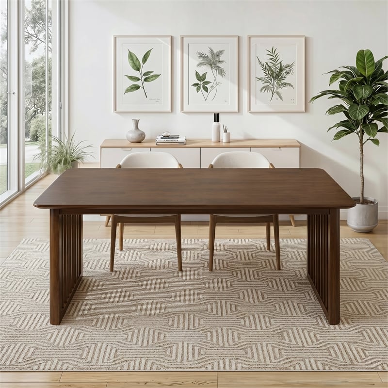 Lancelot Solid Wood Dining Table with Ribbed Slab Legs in Walnut