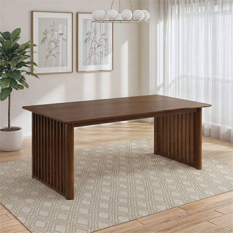 Lancelot Solid Wood Dining Table with Ribbed Slab Legs in Walnut