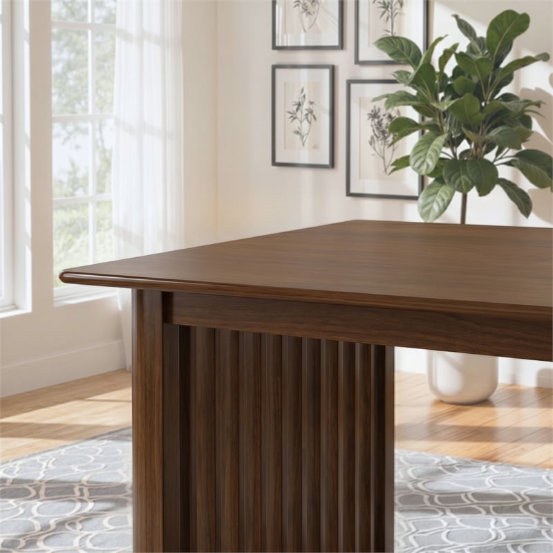 Lancelot Solid Wood Dining Table with Ribbed Slab Legs in Walnut