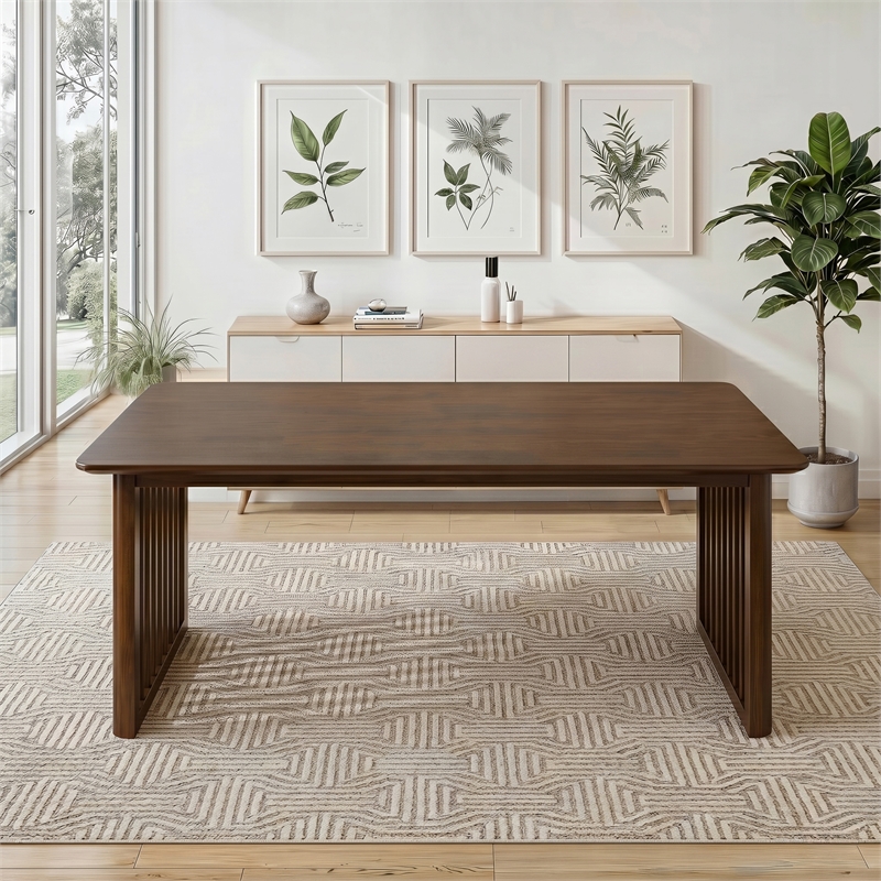 Lancelot Solid Wood Dining Table with Ribbed Slab Legs in Walnut