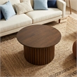 Lancelot Round Solid Wood Coffee Table with Ribbed Pedestal Base