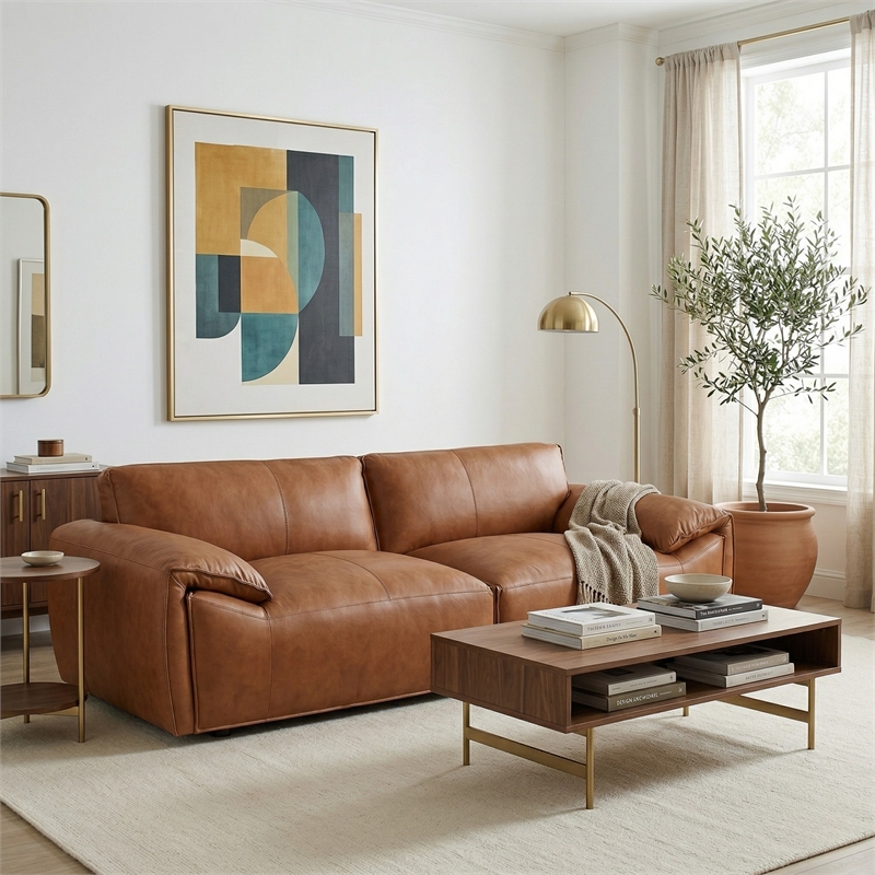 Pittsburgh Luxurious Real Leather Statement Sofa for Modern Homes in Tan