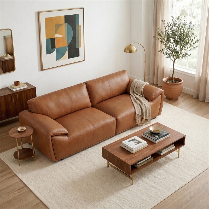 Pittsburgh Luxurious Real Leather Statement Sofa for Modern Homes in Tan