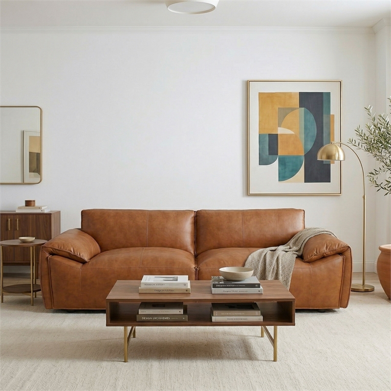 Pittsburgh Luxurious Real Leather Statement Sofa for Modern Homes in Tan