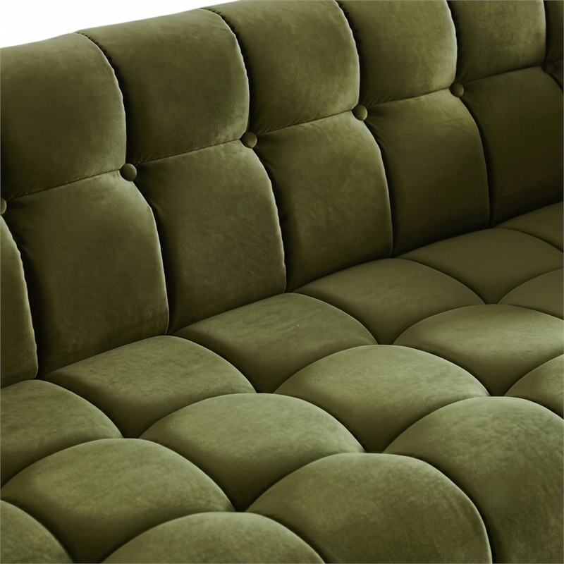 Alosio Mid Century Rectangular Tufted Back Velvet Upholstered Sofa in Olive Green