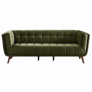 Alosio Mid Century Rectangular Tufted Back Velvet Upholstered Sofa in Olive Green