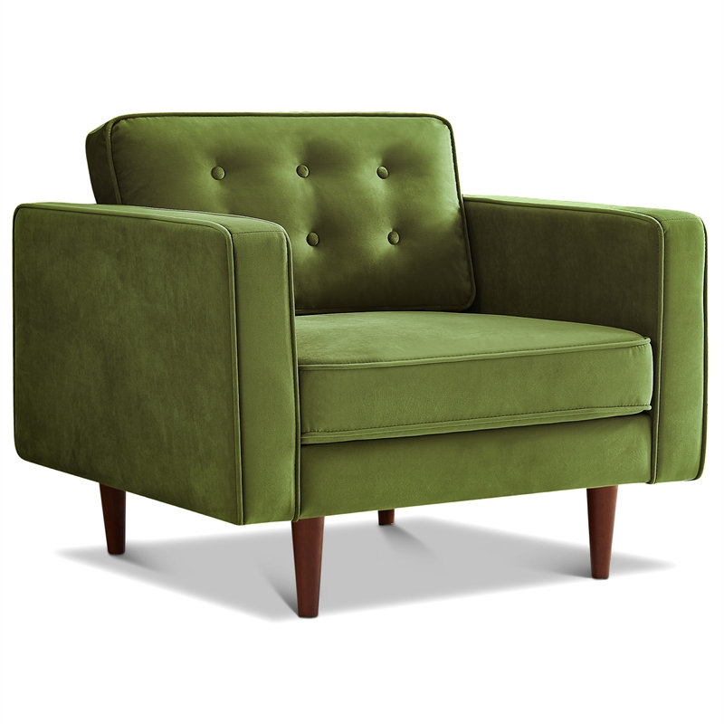 Chester Mid Century Modern Style Tufted Wide Velvet Armchair in Olive Green