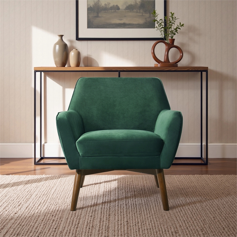 Camille Furniture Style Wide Top Velvet Accent Armchair in Forest Green