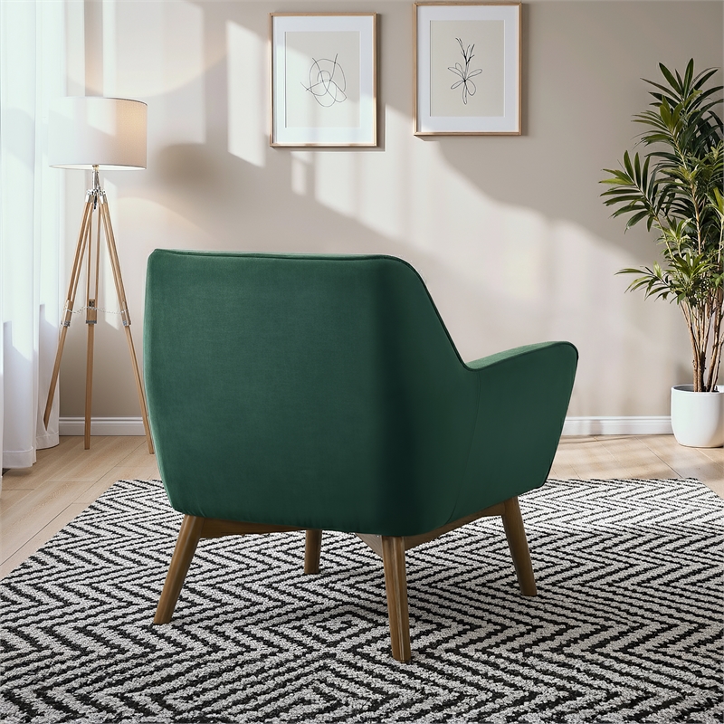 Camille Furniture Style Wide Top Velvet Accent Armchair in Forest Green