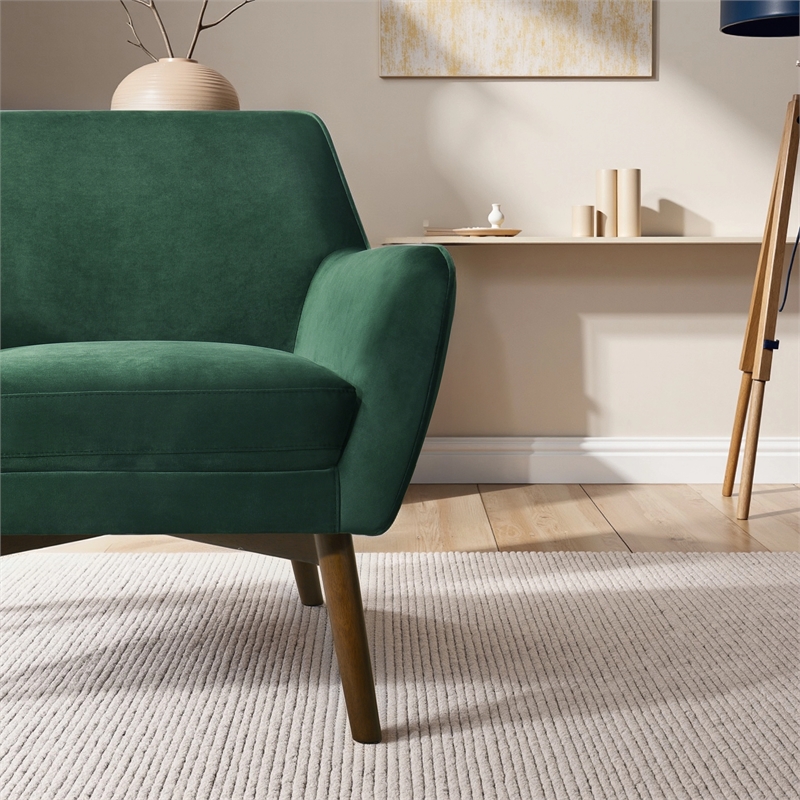 Camille Furniture Style Wide Top Velvet Accent Armchair in Forest Green