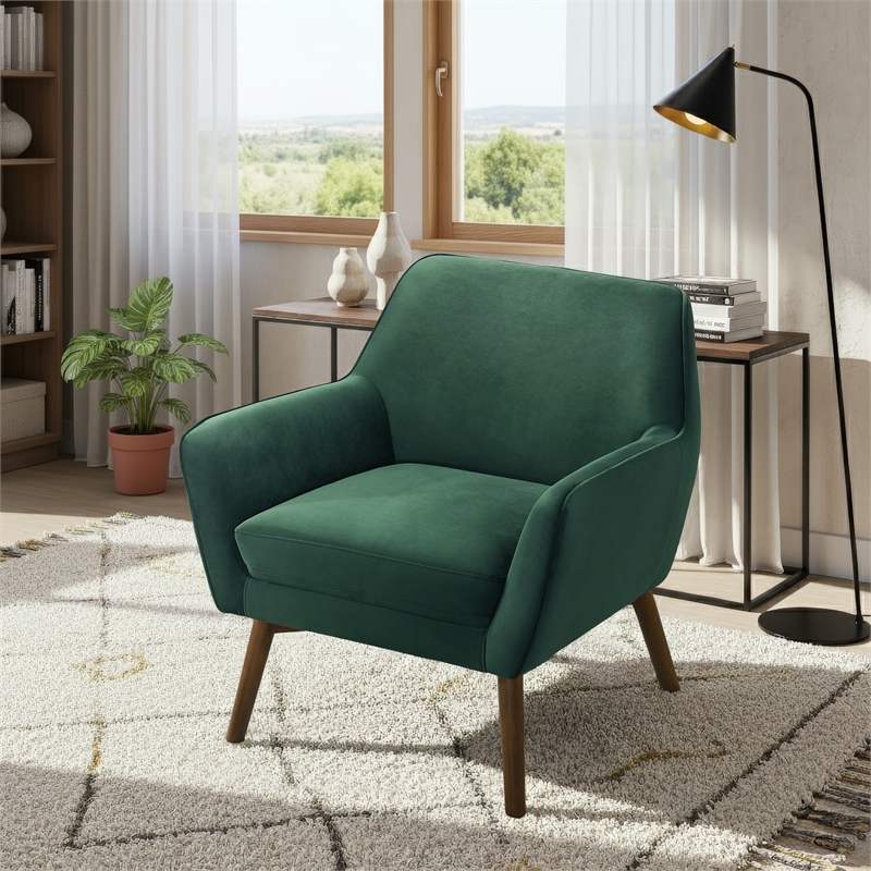 Camille Furniture Style Wide Top Velvet Accent Armchair in Forest Green