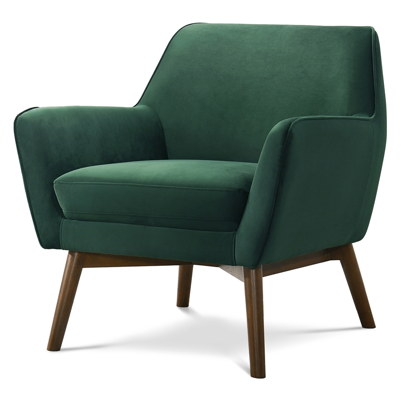 Camille Furniture Style Wide Top Velvet Accent Armchair in Forest Green