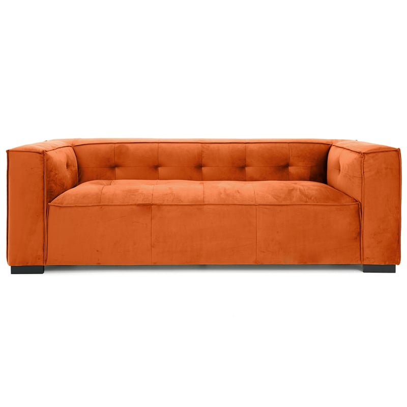 Holland Minimalist Modern Velvet Sofa with Structured Tufted Back in Burnt Orange
