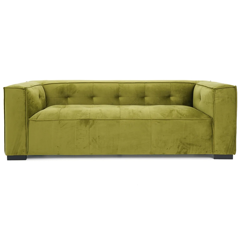 Holland Minimalist Modern Velvet Sofa with Structured Tufted Back in Olive Green