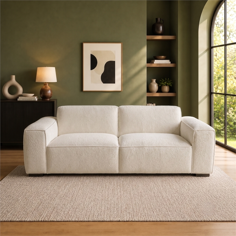Ketchikan Modern Minimalist Boucle Fabric Sofa with Plush Comfort Design in Cream