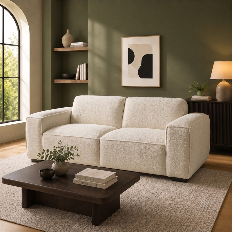 Ketchikan Modern Minimalist Boucle Fabric Sofa with Plush Comfort Design in Cream