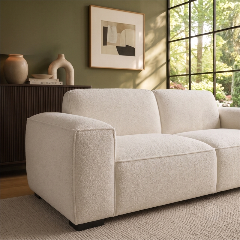 Ketchikan Modern Minimalist Boucle Fabric Sofa with Plush Comfort Design in Cream