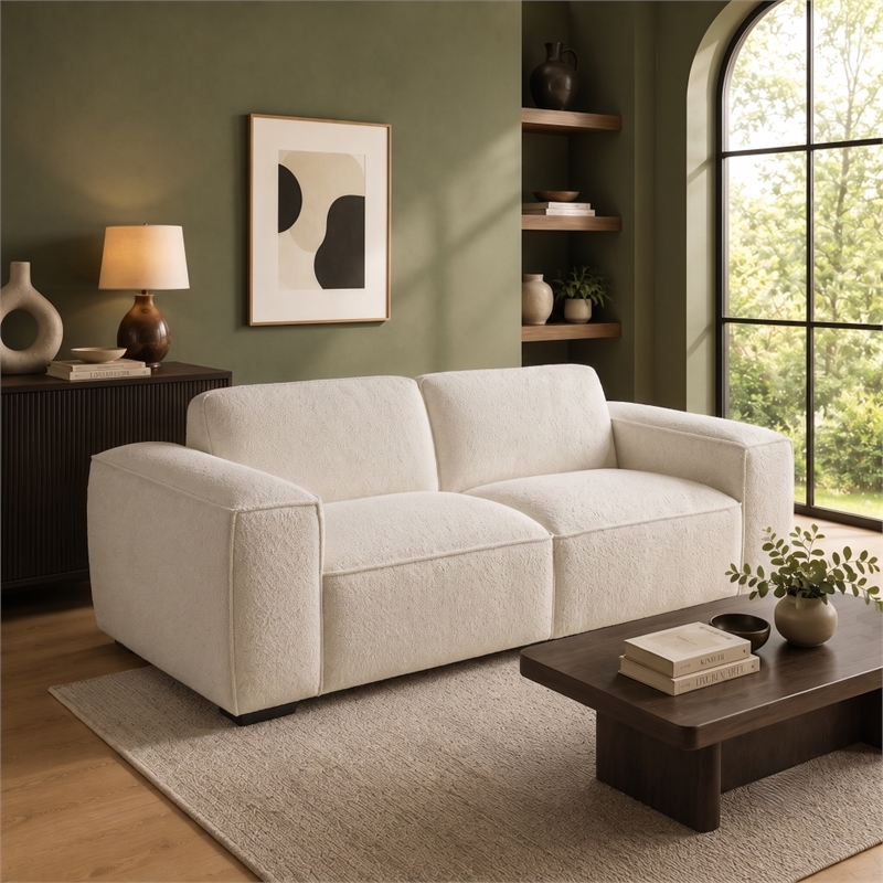 Ketchikan Modern Minimalist Boucle Fabric Sofa with Plush Comfort Design in Cream