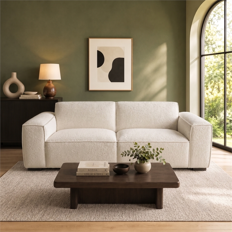 Ketchikan Modern Minimalist Boucle Fabric Sofa with Plush Comfort Design in Cream