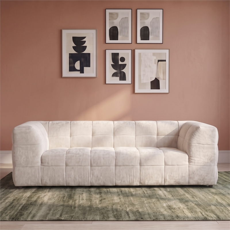 Waterbury Contemporary Modern Minimalist Sofa in Soft Boucle Fabric Upholstery in Beige