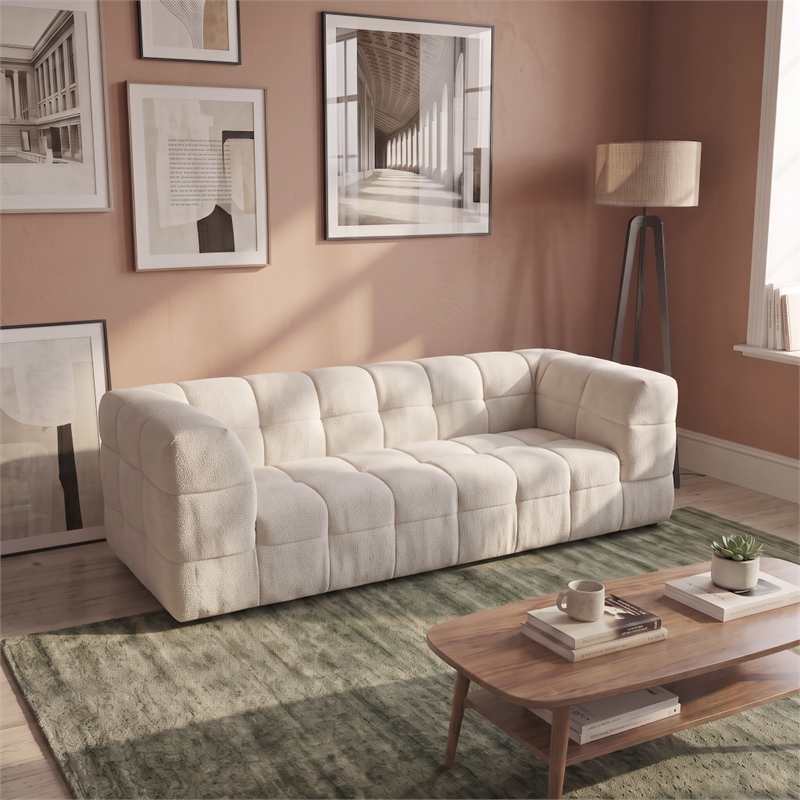Waterbury Contemporary Modern Minimalist Sofa in Soft Boucle Fabric Upholstery in Beige