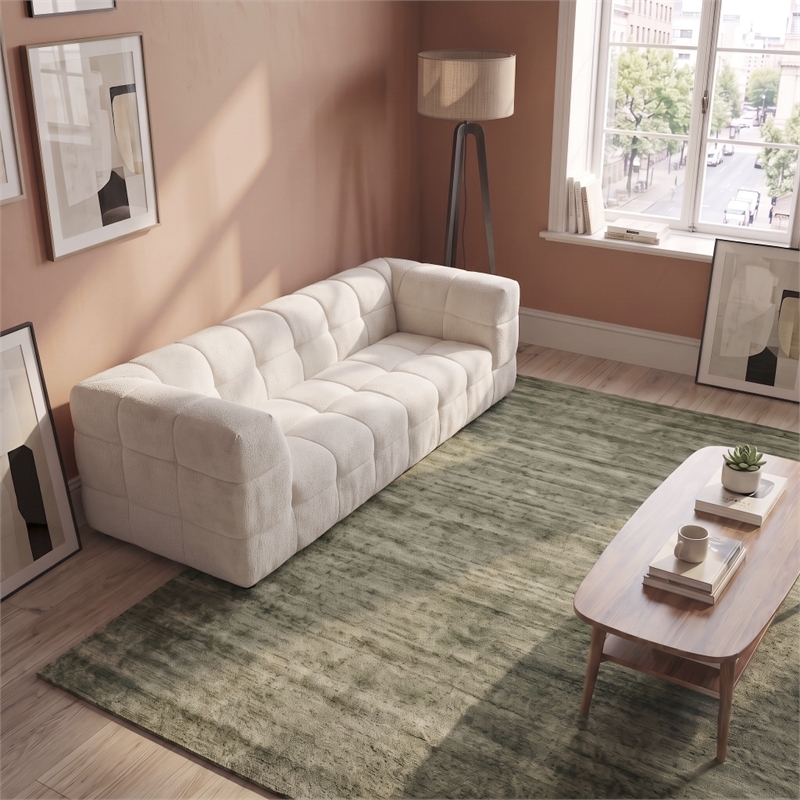 Waterbury Contemporary Modern Minimalist Sofa in Soft Boucle Fabric Upholstery in Beige