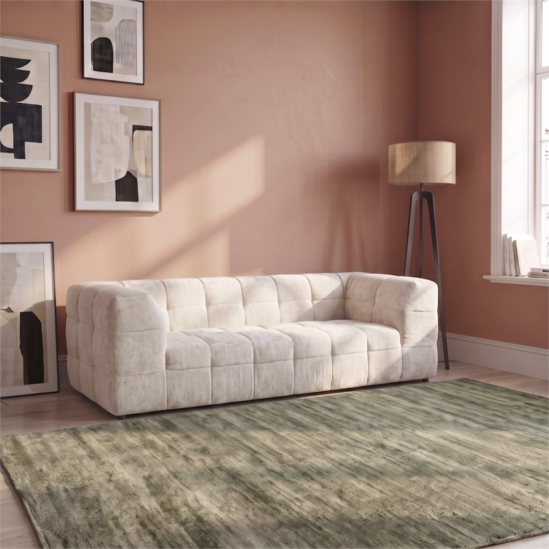 Waterbury Contemporary Modern Minimalist Sofa in Soft Boucle Fabric Upholstery in Beige