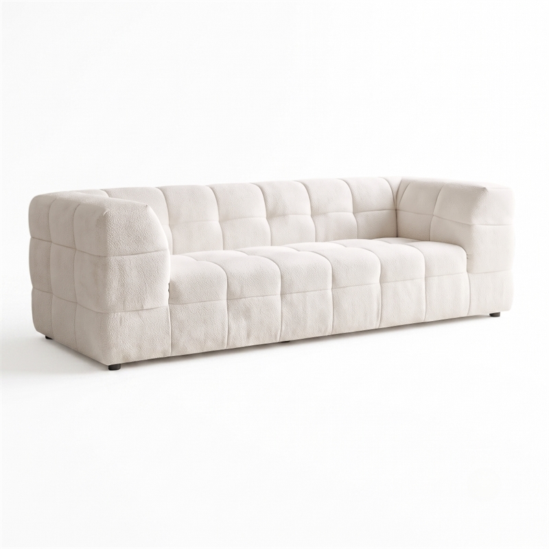 Waterbury Contemporary Modern Minimalist Sofa in Soft Boucle Fabric Upholstery in Beige