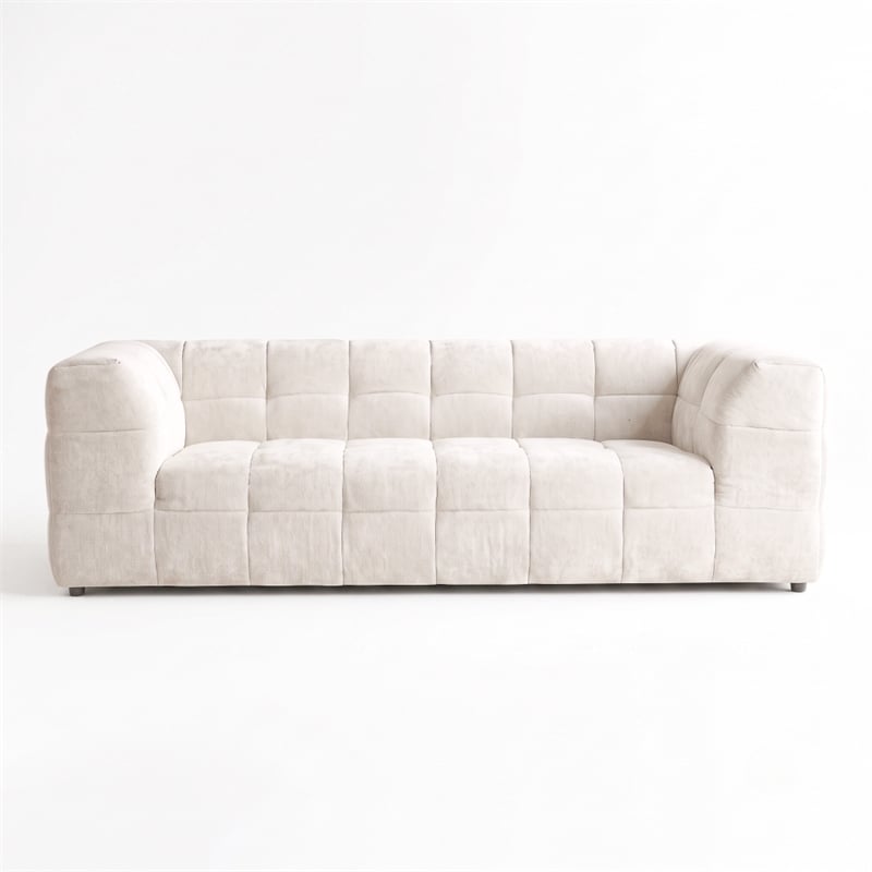 Waterbury Contemporary Modern Minimalist Sofa in Soft Boucle Fabric Upholstery in Beige