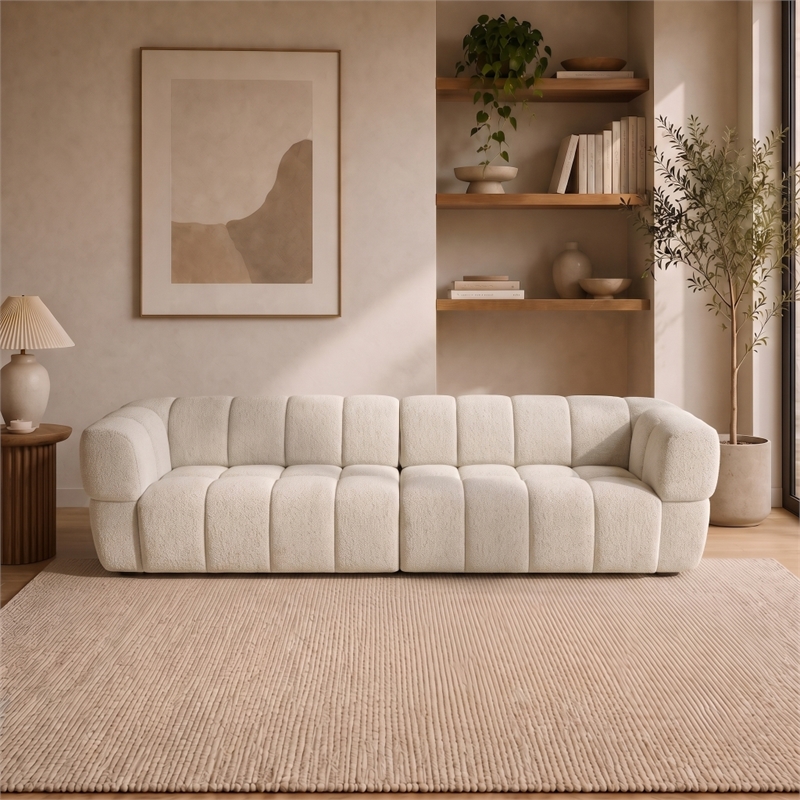 Stamford Power Slider Comfort Modern Sofa with Durable Wood Frame & Soft Chenille Fabric in Light Brown