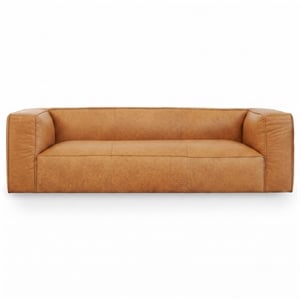 Pattison Mid-Century Modern Rectangular Genuine Leather Sofa with Tight Back in Tan