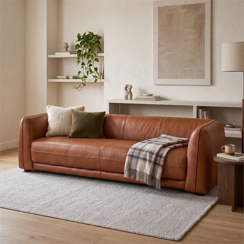 Oklahoma Mid-Century Modern 3-Seater Top-Grain Leather Sofa with Ergonomic Back in Brown