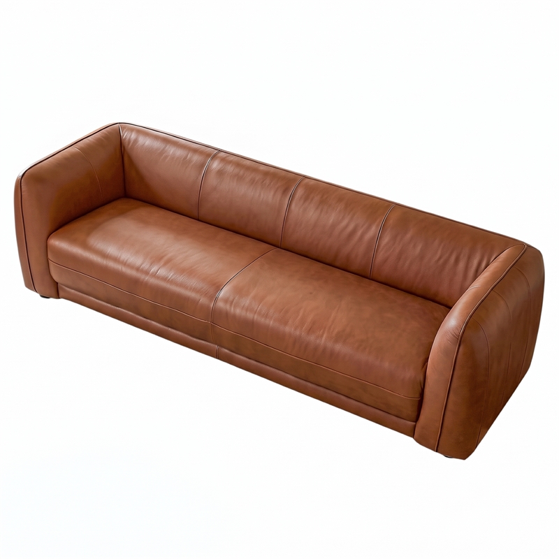 Oklahoma Mid-Century Modern 3-Seater Top-Grain Leather Sofa with Ergonomic Back in Brown