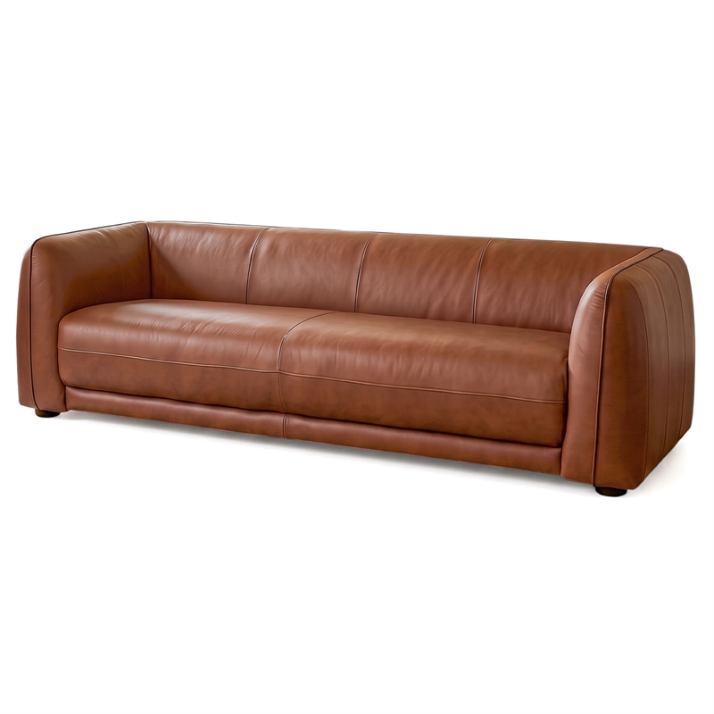 Oklahoma Mid-Century Modern 3-Seater Top-Grain Leather Sofa with Ergonomic Back in Brown