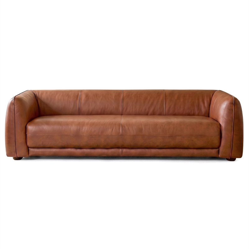 Oklahoma Mid-Century Modern 3-Seater Top-Grain Leather Sofa with Ergonomic Back in Brown