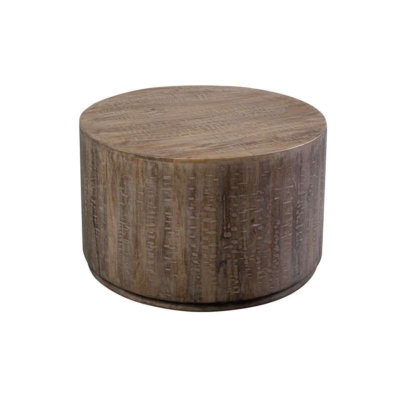Drum Mango Wood Round Coffee Table - Gray Wash.