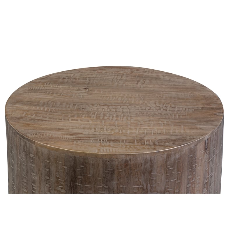 Drum Mango Wood Round Coffee Table - Gray Wash.